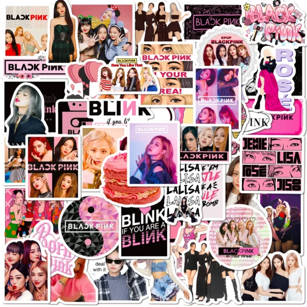 10/50PCS Black Pink Stickers Korea Girls Kpop Sticker