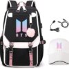BTS Kpop Black Laptop Backpack – Casual & Student-Friendly